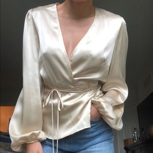 Reformation Champagne Silk Wrap Top